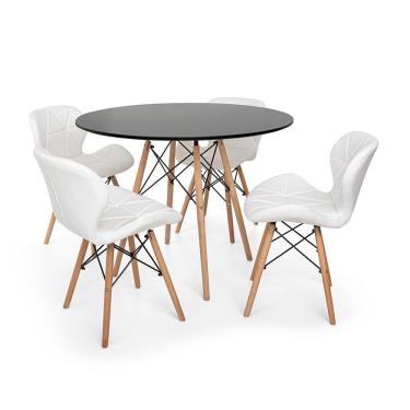 Imagem de Kit Mesa Jantar Eiffel 90cm Preta 04 Cadeiras Slim Branca