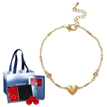 Imagem de FLORA Pulseira feminina banhada a ouro com pulseira ajustável de coração (DOURADO 3) conjunto de presente