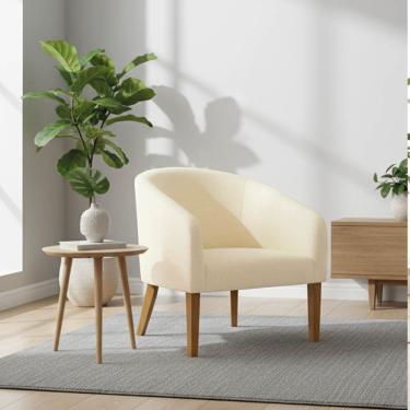 Imagem de Poltrona Sala Decorativa Stella Pé Madeira Trapézio Castanho Linho Bege D03 - D'Rossi