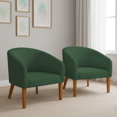 Imagem de Poltrona Sala Decorativa Kit 2 Stella Pé Madeira Trapézio Castanho Veludo Verde D03 - D'Rossi