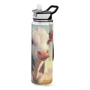 Imagem de ODAWA Cute Farm Cow Garrafa esportiva transparente com canudo Tritan copo de água grande de 947 ml para crianças e adultos