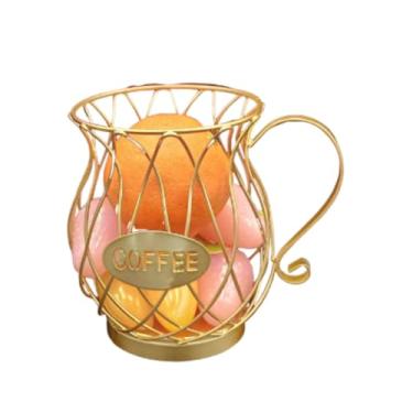 Imagem de Cesto de Frutas Ferro Forjado Dourado Criativo Prateleira Armazenamento Design Arte Único Opção Decorativa Alto Estilo Fácil Manter