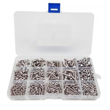 Imagem de Parafusos em caixa versáteis de aço inoxidável sortidos de parafusos de metal para projetos vêm em um recipiente de armazenamento de fácil acesso, ideal para montagem de móveis de bricolage e