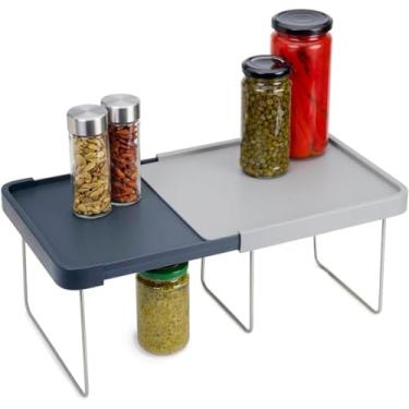 Imagem de Organizador de Armário Expansível Dobrável Multiuso – Prateleira Ajustável para Armário, Balcão e Geladeira, Portátil, Leve e Resistente