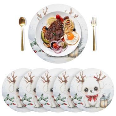 Imagem de Jogo americano de mesa de jantar branco para cachorro de rena, conjunto de 6, tapetes laváveis de 38 cm, tapetes de cozinha de PVC, para mesa de jantar, mesa de cozinha