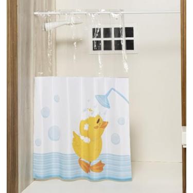 Imagem de Cortina para Box de Banheiro Impermeável com Ilhós (SAFARI AZUL)