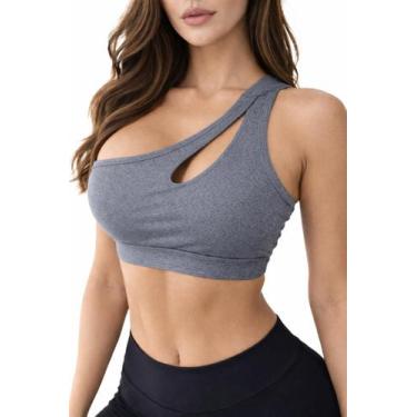 Imagem de Top de um ombro gota tecido suplex de academia - Bella Fitness, Cinza,