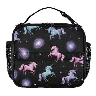 Imagem de Lancheira colorida Galaxy Unicórnios para mulheres meninas lancheira com alça de ombro masculina infantil lancheira para trabalho escola animal floral bolsa térmica