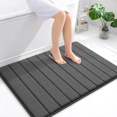 Imagem de OLANLY Tapete de banho listrado de espuma viscoelástica 101 x 81 cm, tapetes absorventes super macios, secagem rápida, tapetes de chuveiro laváveis na máquina, tapete de banho, acessórios de decoração