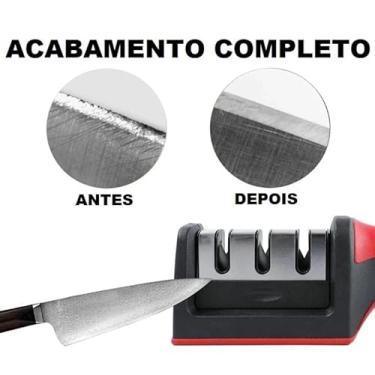 Imagem de Amolador de Facas Profissional 3 em 1 com Cabo Ergonômico – Afiador Manual para Facas de Cozinha, Aço Inox e Tesouras – Uso Doméstico e Profissional