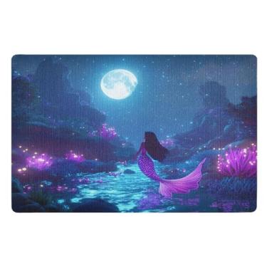 Imagem de Sereia Lua Capachos Roxos Durável Engraçado Tapete de Boas-Vindas para Porta da Frente 81 cm x 50 cm Tapete de Cachorro