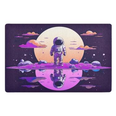 Imagem de Joisal Tapete de boas-vindas ao ar livre lua astronauta roxo, tapete de chão externo durável capacho engraçado 81,3 cm x 50,8 cm