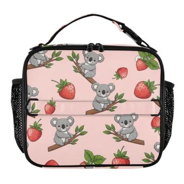 Imagem de Lancheira fofa de coalas morangos rosa para mulheres, lancheira personalizada para meninas, crianças, homens, lancheira para trabalho, linda bolsa térmica para meninos