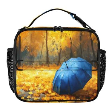 Imagem de Joisal Guarda-chuva azul outono amarelo lancheira infantil, lancheira isolada com bolsos laterais