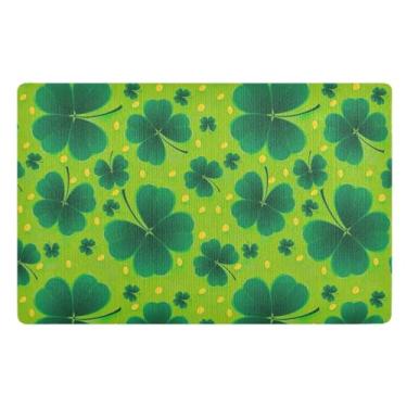 Imagem de Joisal Tapete de porta frontal verde trevo de quatro folhas, tapete de boas-vindas antiderrapante para ambientes externos, 81 x 50 cm