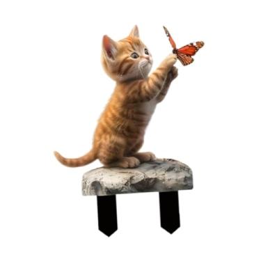 Imagem de Fenteer Placa decorativa em acrílico com formato de gato para jardim, estilo fazenda, gramado e área externa.