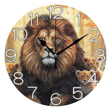 Imagem de GAIGEO Relógio de parede analógico decorativo quarto cozinha relógio funky alimentado por bateria, arte de parede moderna legal decoração de casa, leões legais outono amarelo, 25 cm, ponteiros pretos