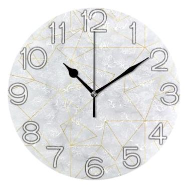 Imagem de GAIGEO Relógio de parede decorativo com textura de mármore branco, analógico, escritório, cozinha, estético, silencioso, sem tique-taque, decoração de sala de estar, arte moderna, 25 cm, ponteiros