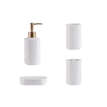 Imagem de Dispensador de sabão Conjunto de saboneteira cerâmica com 4 peças, porta-escovas dentes para banheiro, copos para enxaguatório bucal