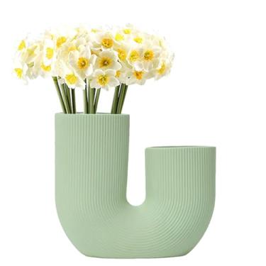 Imagem de 1 vaso de flores de cerâmica fosco redondo fosco para decoração de casa moderna, estética, para sala de estar, para mesa, estante, cornija e decoração de casa de entrada (verde, P)