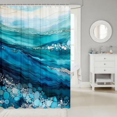 Imagem de jejeloiu Cortina de chuveiro de mármore azul para decoração de banheiro cortina de banho abstrata onda do oceano para barracas banheiras pedra mármore acessórios de banheiro tecido de poliéster