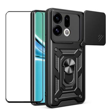 Imagem de CNPUTAO Capa para Oppo Find X9 5G com protetor de tela de vidro temperado, janela deslizante para câmera, suporte, capa de telefone de camada dupla antiarranhões à prova de choque, preta