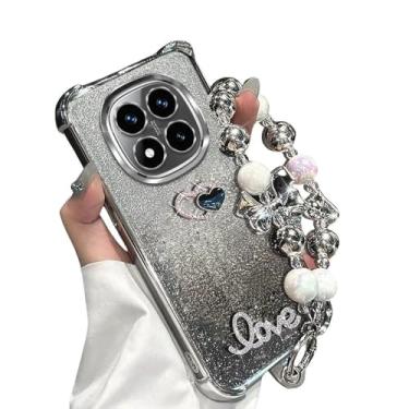 Imagem de Capa de silicone com suporte e pulseira de glitter à prova de choque para Xiaomi Redmi Note 14 Pro Plus 14C 4G 5G, prata, para Note 14C