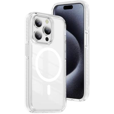 Imagem de LEMAXELERS Capa magnética para iPhone 15 Pro Max, compatível com Magsafe Capa protetora de grau militar à prova de choque antiamarelamento transparente fina para iPhone 15 Pro Max de 6,7 polegadas