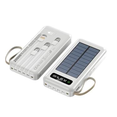 Imagem de ANJ.GG Power Bank Solar, 20.000mAh, USB Type-C, para Smartphone, Branco, Carregamento Rápido, Iluminação LED, Bateria Portátil