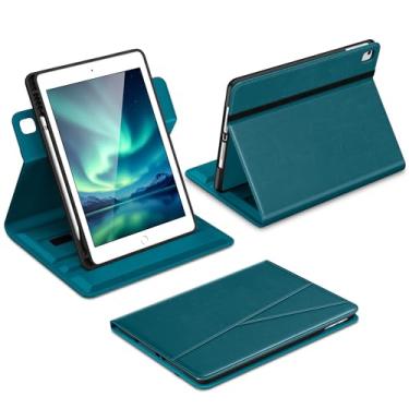 Imagem de DTTO Capa para iPad 6ª/5ª geração de 9,7 polegadas (2018/2017), iPad Air 2/Air 1, capa de couro premium com rotação de 360 graus, com suporte para lápis, azul claro