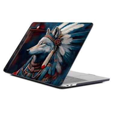 Imagem de Punmada Capa para MacBook Air de 13 polegadas versão 2022/2025 modelo A2681/A3240 M2/M4 com chip preto, capa dura para laptop com estampa premium Wolf Spirit Tribal Guardian Chief Headdress