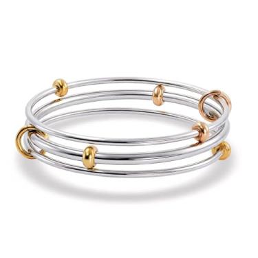 Imagem de Musishiyu Pulseiras de ouro para mulheres, conjunto de pulseiras de aço inoxidável tricolor, pulseiras de tênis de zircônia cúbica de ouro rosa prata, punho empilhável de 3 a 5 camadas, presente de