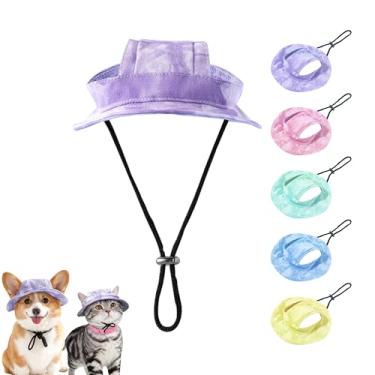 Imagem de Chapéu balde de gato, boné redondo para cães com orifícios de orelha, chapéu esportivo ajustável com proteção solar para animais de estimação pequenos e médios (roxo, P)