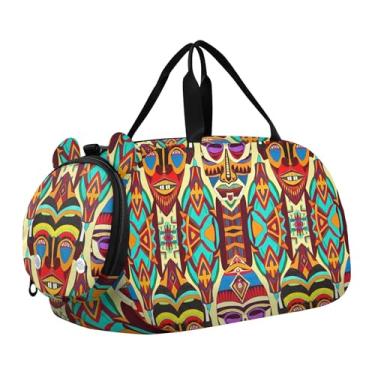 Imagem de Bolsa esportiva para meninos, pássaro azul, rosa, borboleta, passeio, pernoite, para meninas, bolsa de viagem para crianças, Máscaras tradicionais tribais africanas, Clássico