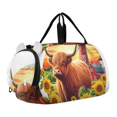 Imagem de Bolsa esportiva para meninos, bolsas noturnas, para viagens, crianças, bolsa esportiva, papagaio, floresta tropical, Adorável girassol de vaca Highland, Clássico
