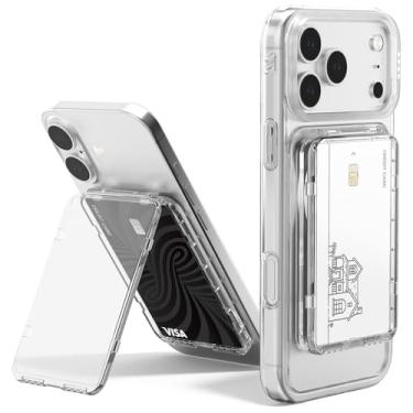 Imagem de Miimall Transparente para carteira MagSafe com suporte, suporte para 2 cartões para iPhone 17/16/15/14/13/12 Pro Max Plus Air, série Pixel 10, ultrafino, forte, magnético, carteira para iPhone