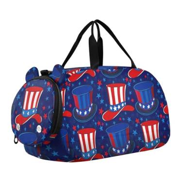 Imagem de Bolsa esportiva para meninos e meninas, bolsa de viagem com alça de ombro, caras de macaco divertidas, bege, fofa, Chapéus vermelhos estrela mágica de circo azul, Clássico