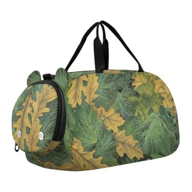 Imagem de Bolsa esportiva para meninos de fim de semana para noite com caras fofas de coala, amarelo claro, bolsas de viagem para meninas, compartimento para sapatos, Folhas de carvalho verdes e amarelas