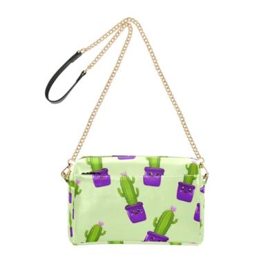 Imagem de Joitme Bolsas femininas transversais para celular bolsa de ombro de couro PU com alça de corrente bonito desenho animado cacto verde