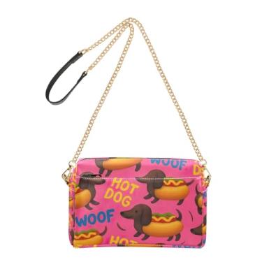 Imagem de Joitme Bolsa feminina transversal, bolsa para celular fofa, cachorros-quentes, cachorros-quentes, bolsa de ombro de couro sintético com alça de corrente