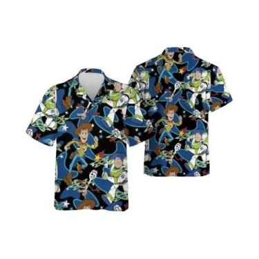 Imagem de Camisa Havaiana Toy Story Para Homens E Mulheres, Manga Curta, Botão F