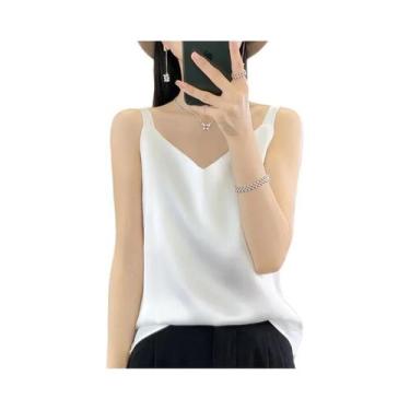 Imagem de Top Feminino De Seda Solto Com Decote Em V, Colete Fino De Acetato Sat