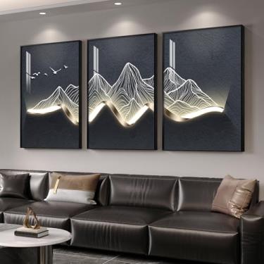 Imagem de Arte de parede de montanha abstrata moderna emoldurada grande para sala de estar, 3 peças de pinturas minimalistas contemporâneas, imagens elegantes de luxo para entrada, quarto, decoração de parede