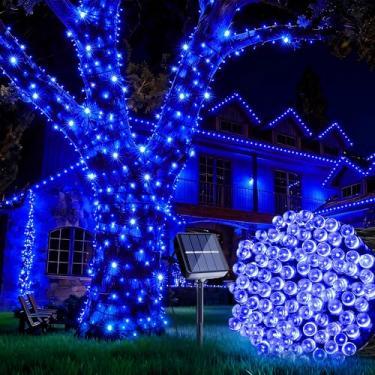 Imagem de Joomer Cordão de luzes solares de Natal - 9FT 100LED 8 modos de iluminação, luzes de fadas à prova d'água para decoração de jardim, quintal, pátio e árvore (azul)