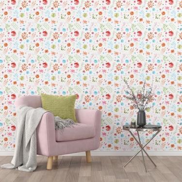 Imagem de FANCYEASY Papel de parede floral boho 30,5 x 254 cm autoadesivo rosa floral contato papel de parede para paredes aquarela flores silvestres papel de parede botânico papel de parede removível para