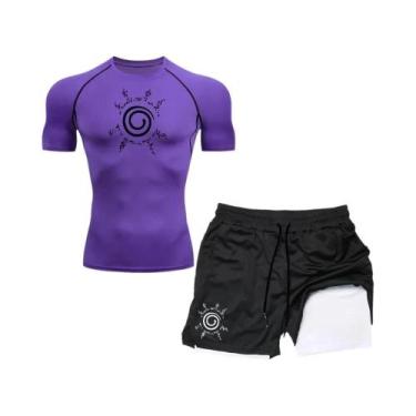 Imagem de Conjunto De Roupas De Treino Para Homens 2 Em 1 Camiseta De Compressão