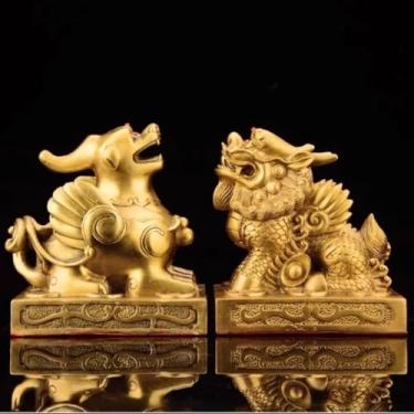 Imagem de FENNYYAR Um par de enfeites de cobre Pixiu, 11,5 cm 11,5 cm, sala de estar, loja, escritório, abertura para decoração de presente