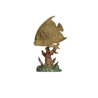 Imagem de Estátua de peixe ornamental marinho tropical artesanal de latão, criativo realista animal marinho coral papagaio escultura escritório em casa sala de estar estudo varanda decoração artesanato coleção