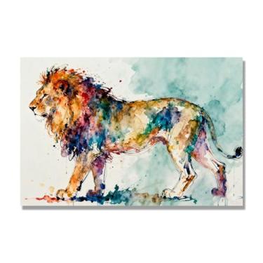 Imagem de NHLDZYH Respingo de tinta leão pintura em tela abstrata arte animal mural vívido chama a atenção para sala de estar decoração de casa moderna. A31. 70 x 105 cm. Apenas tela