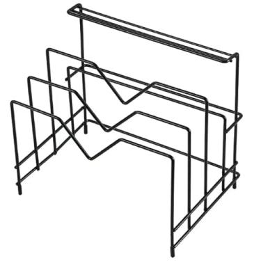 Imagem de Organizador de Cozinha Aramado em Metal para Tampas e Tábuas – Porta Tampas de Panela com Espaço para Facas e Talheres – Suporte para Armário e Bancada – Preto